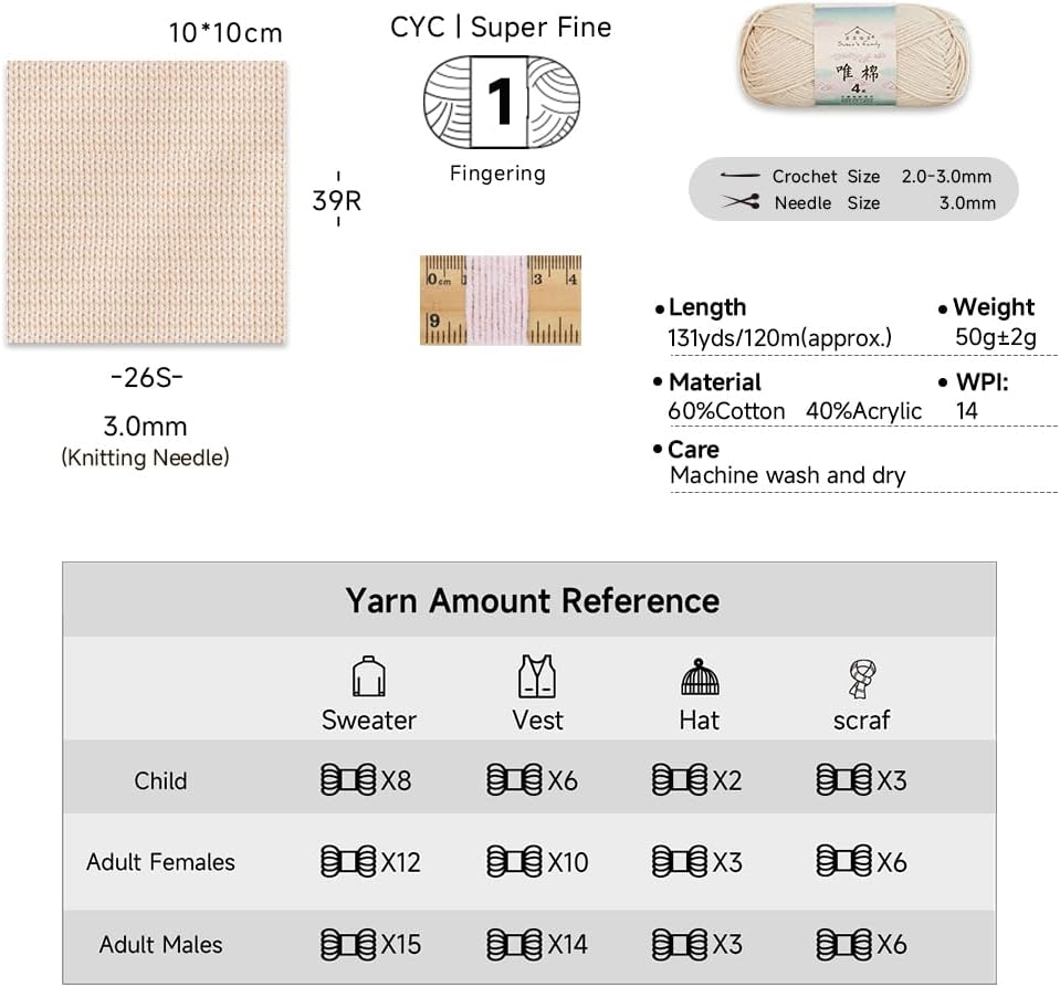 Susan's Family 4Ply Yarn Combo 10 Packs 60% Cotton 40% Acrylic Yarn for Knitting & Crochet. DIY Scarf & Blanket Pattern & Video Tutorials. Handmade Gift - Color Master (07#Luck Red) - Image 2