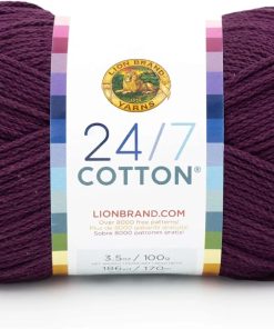 Lion Brand Yarn. 24/7 Cotton Mercerized Lightweight Yarn for Knitting. Crochet. and Crafts. Eggplant. 1 Pack. 185 Yards of Natural Fiber for Breathable Tops. Durable Bags. and Easy-Care Dish Cloths