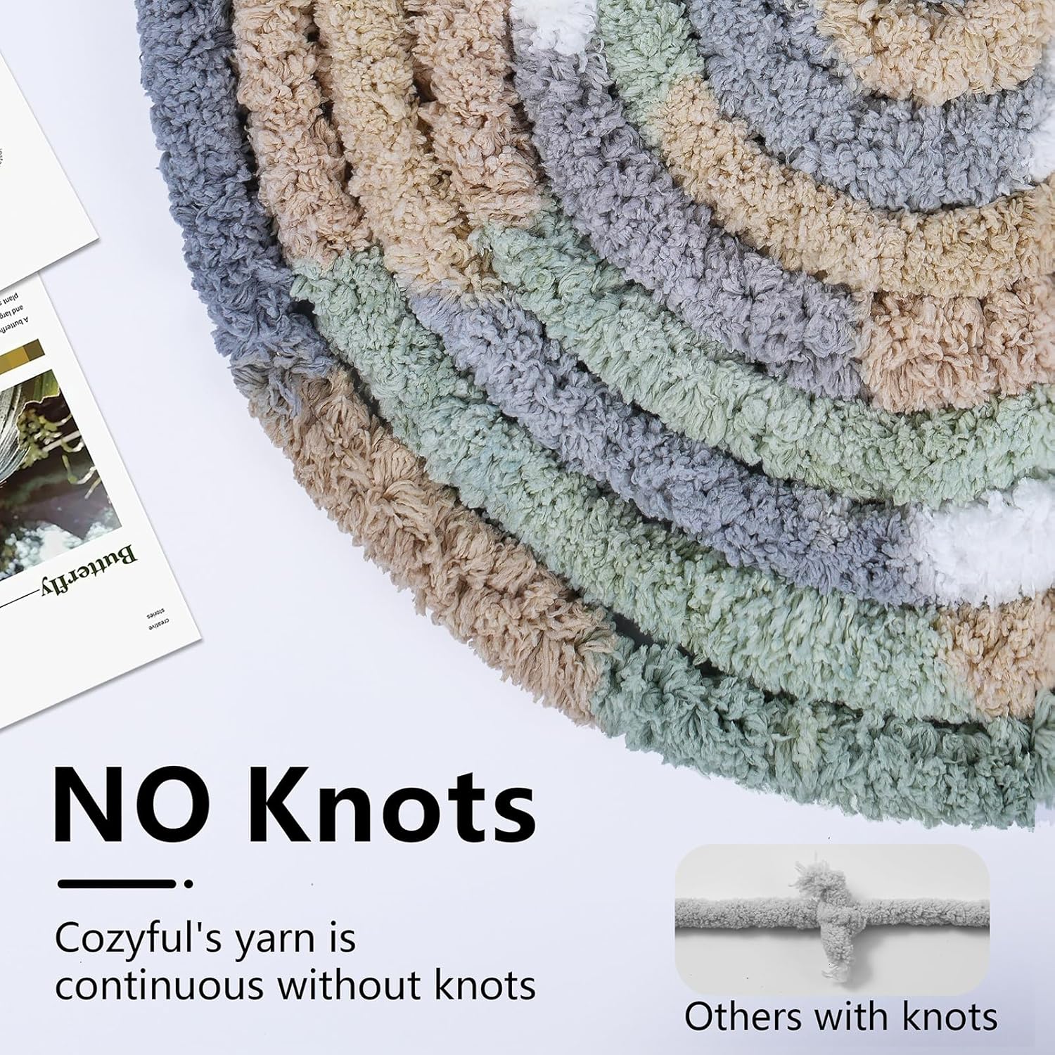 Cozyful Chunky Yarn for Hand Knitting - #10 Chunky Chenille Blanket Yarn. Jumbo Big Thick Chunky Yarns for Crocheting. Tie Dye Bulky Knit Yarns. 8 Skein (20 yds 8 oz Each Skein). Cream&Sage&Grey&Khaki - Image 4
