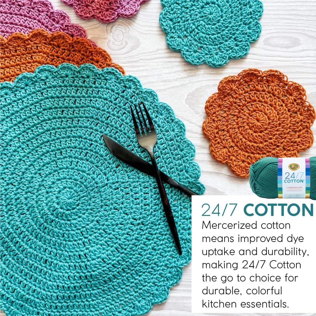 Lion Brand Yarn. 24/7 Cotton Mercerized Lightweight Yarn for Knitting. Crochet. and Crafts. Eggplant. 1 Pack. 185 Yards of Natural Fiber for Breathable Tops. Durable Bags. and Easy-Care Dish Cloths - Image 6
