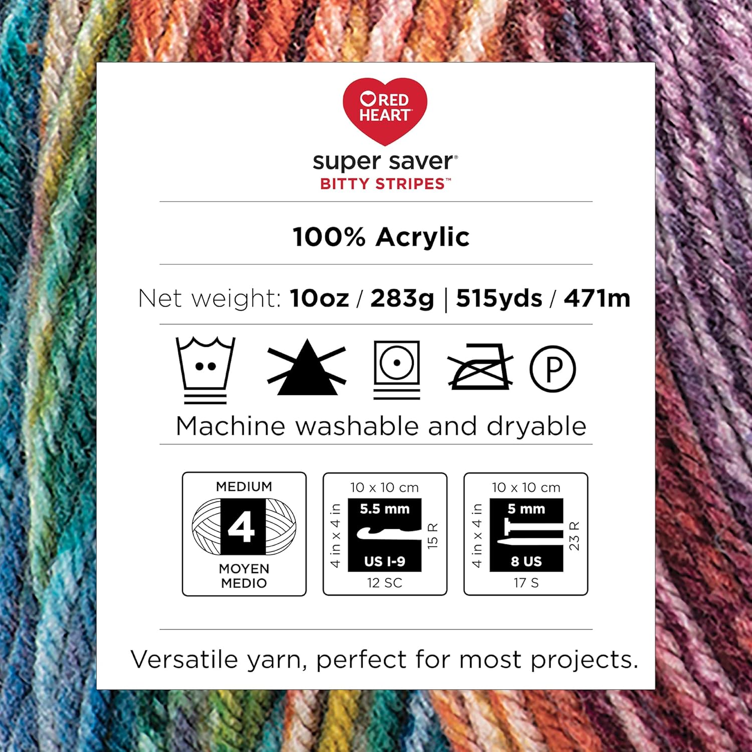 Red Heart Super Saver Bitty Stripes Sunset Beach Yarn - 2 Pack of 10oz/283g - 100% Acrylic - #4 Worsted (Medium) - 515 Yards - Knitting/Crochet - Image 6