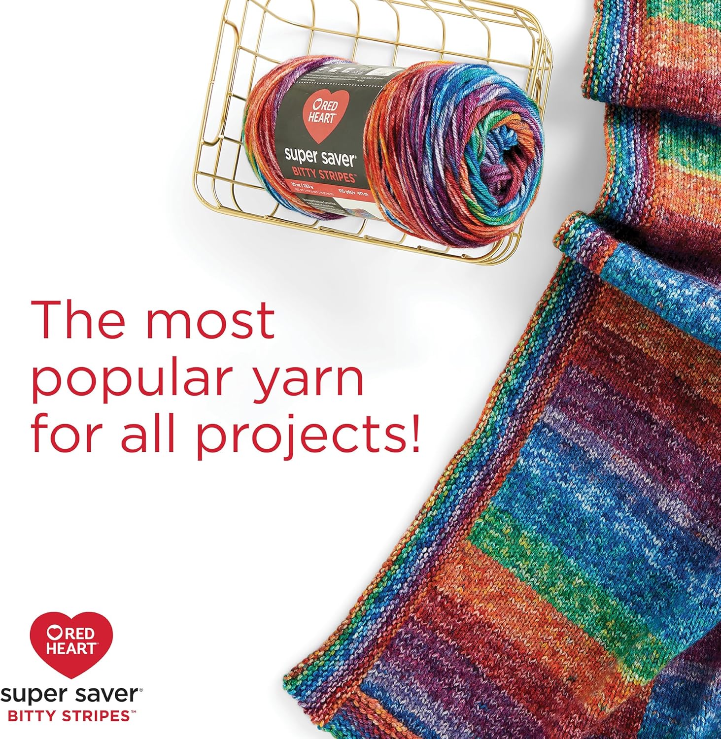 Red Heart Super Saver Bitty Stripes Sunset Beach Yarn - 2 Pack of 10oz/283g - 100% Acrylic - #4 Worsted (Medium) - 515 Yards - Knitting/Crochet - Image 5