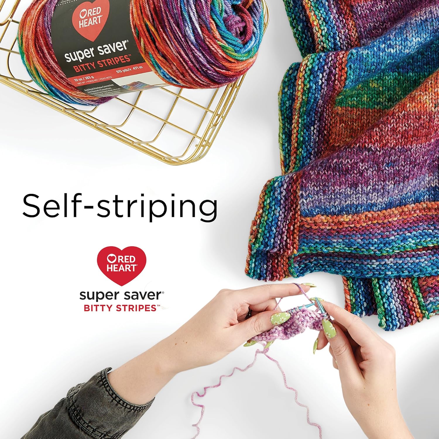Red Heart Super Saver Bitty Stripes Sunset Beach Yarn - 2 Pack of 10oz/283g - 100% Acrylic - #4 Worsted (Medium) - 515 Yards - Knitting/Crochet - Image 3