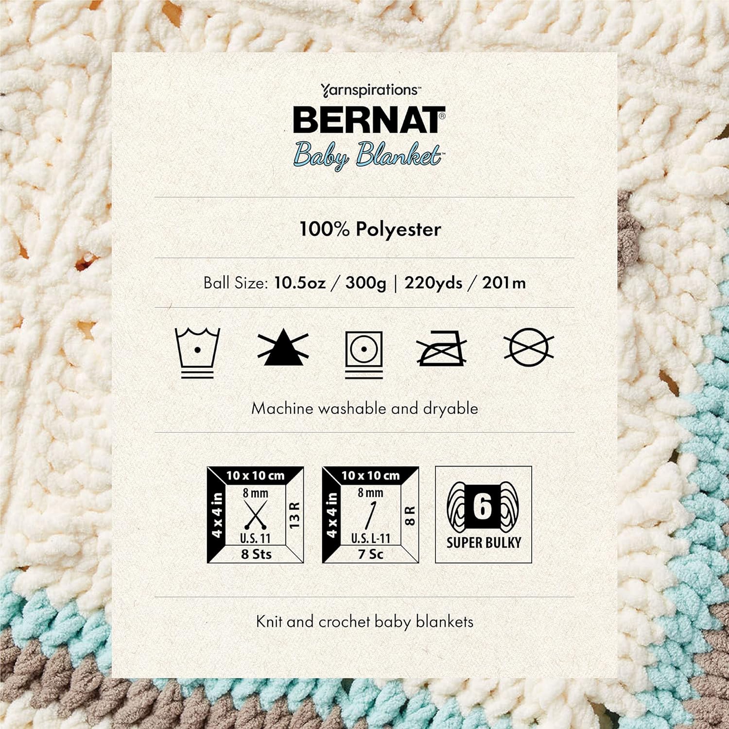 Bernat BABY BLANKET BB White Yarn - 1 Pack of 10.5oz/300g - Polyester - #6 Super Bulky - 220 Yards - Knitting/Crochet - Image 5